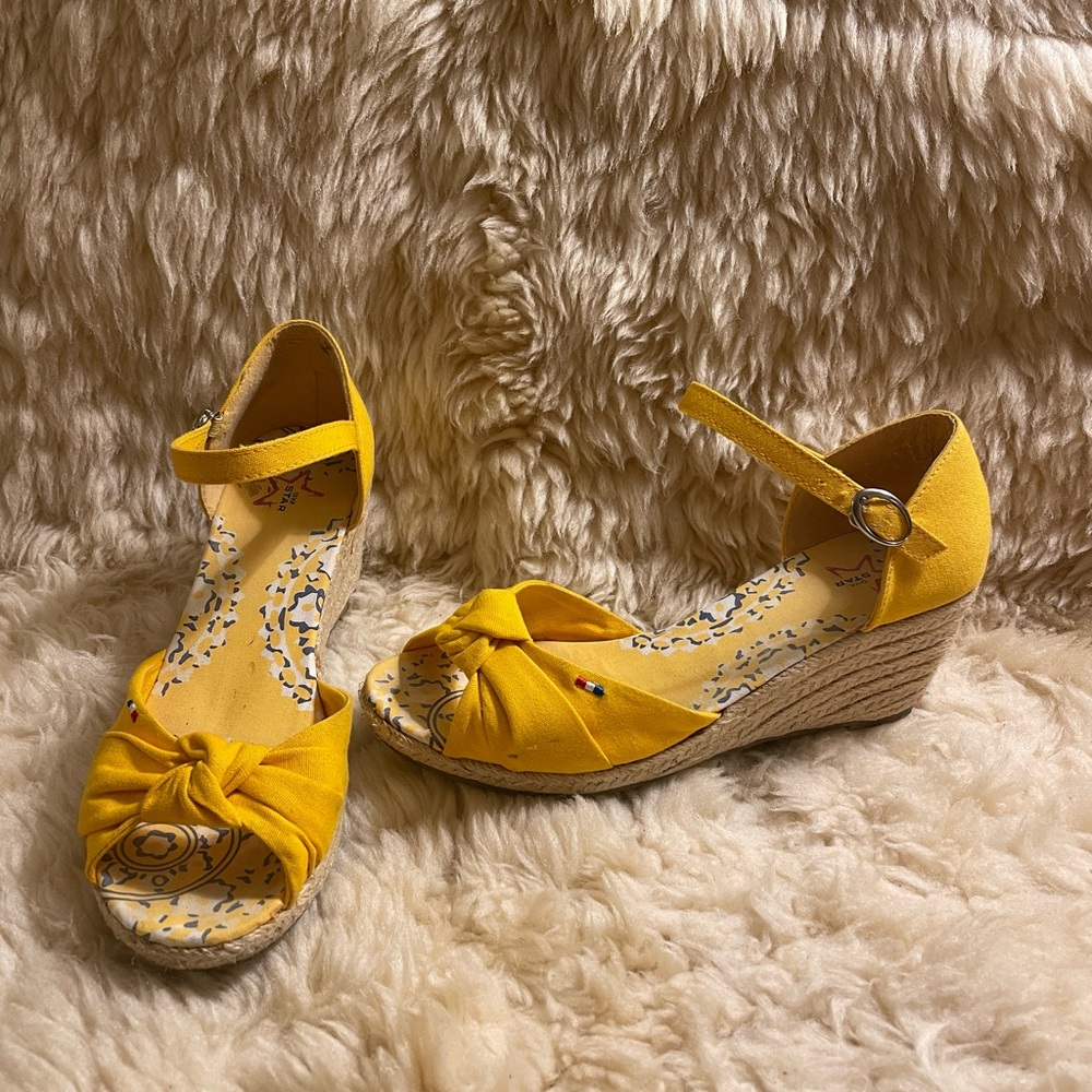 Yellow espadrille wedges
